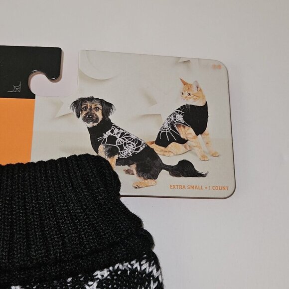 NEW Spiderweb Sweater Dog Cat Pet Halloween Costume Size XS (Up to 10 lbs) Black - Picture 4 of 7